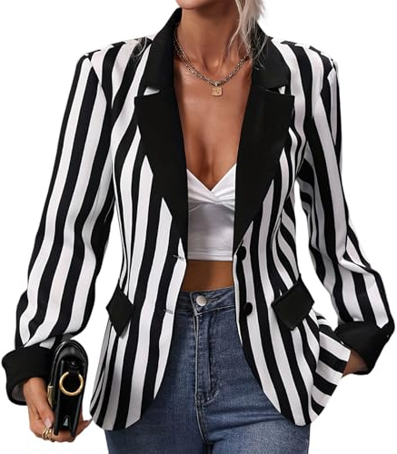 Odizli Blazer, giacca da donna elegante, a maniche lunghe, oversize, a righe