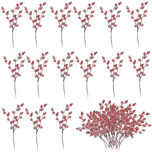 15 Stück Künstlicher Beerenzweig, Künstliche rote Beeren, Rot Beerenzweig, Rote Beeren Picks Stechpalme, Weihnachten Frucht Beere DIY Dekoration, für Weihnachten, Hochzeit, Handwerk und Heimornamente