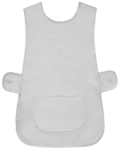 Womens Tabard Ladies Tabbard Home Work Kitchen Cleaning Chef Catering Cleaners Barbar Workwear Poly Cotton Overall White Piping Edge Apron Large Pocket Side Button Fastening (White,XOS)