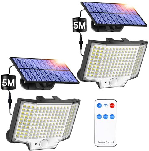 Lampe Solaire Exterieur Jardin 2Unité Ip65 Capteur 270° 3Modes Lumiere Solaire Exterieur Lampe Solaires Eclairage Projecteur Luminaire Exterieurs Spot Porche Garage
