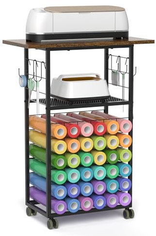 Vinyl-Rollenhalter Bastelwagen Kompatibel mit Cricut Maschinen, Rollender Bastel-Aufbewahrungswagen mit 36 Vinylrollen Halterungen, Bastel-Organizer und -Aufbewahrung Ständer für das Bastelzimmer