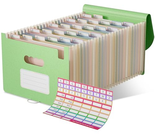 EcoStash Carpeta Clasificadora Acordeón, 26 Bolsillos Archivador A4 de Paja de Trigo, Clasificador Documentos Expandibles, Libre de BPA, Regreso a la Naturaleza, Vida Saludable - Verde Menta