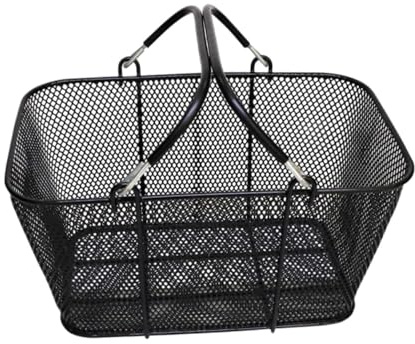 Perfk Shopping Basket with Handles, Black Metal Portable Wire Mesh Basket