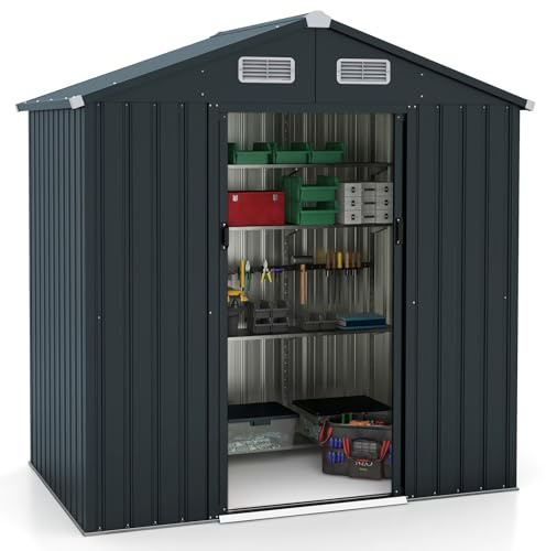 COSTWAY Casetta da Giardino in Lamiera Zincata 192,5 x 129 x 196 cm