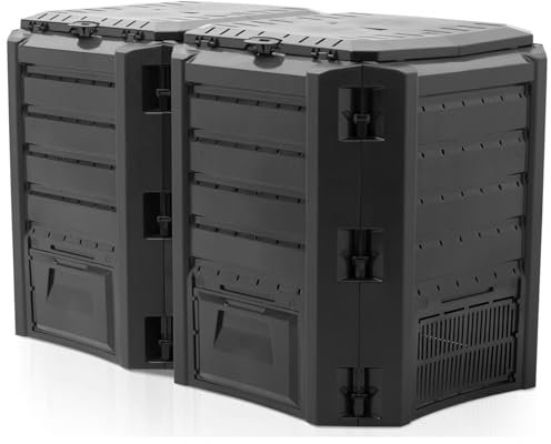 BURI Composter, 800 l, 135 x 72 x 83 cm, resistente alle intemperie, coperchio pieghevole, compostiera da giardino, compostiera termica, compostiera rapida