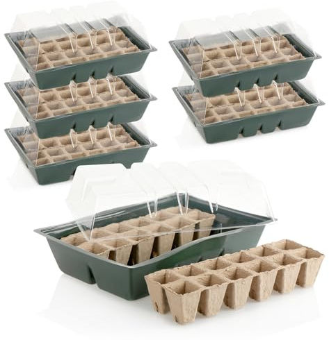 com-four® 6X Zimmergewächshaus zum Anzüchten von Pflanzen, Anzuchtset | Pflanzkasten mit Setzlings-Töpfen für die Wohnung oder im Garten