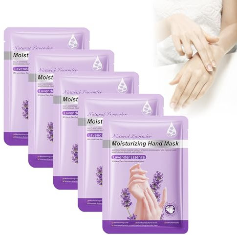 5PCS lavande Gants Hydratants pour Mains avec Collagène,Hydrate profondément la peau endommagée - Gants nourrissants pour la peau sèche et craquelée - Masque riche en lavande