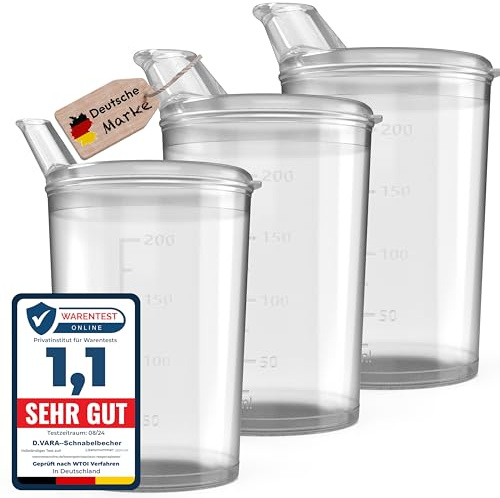 D.VARA 3x Schnabelbecher mit Deckel 250ml Gelb Schnabeltasse Senioren Set aus 3x Becher mit 3x Deckeln (2x mit Öffnung 12 x 10 mm u. 1 x mit Öffnung 4 x 4 mm) Trinkbecher mit deckel (Transparent)