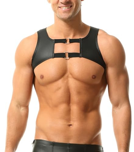 YOOBNG Gilet en Cuir synthétique pour Homme - sans Manches - pour Le Yoga, Le Clubwear, Noir, Taille Unique