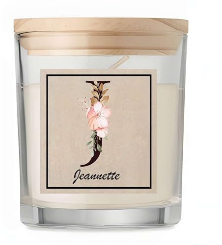 Bougie Jeannette Lettre Fleur | Candle | Idée Cadeau Anniversaire Famille Travail Départ Collègue Retraite Noël