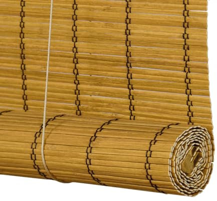 Victoria M. Bambus Raffrollo Sonnenschutz Sichtschutz Rollo Seitenzugrollo für Fenster und Türen, Blickdicht, Braun, 150 x 220 cm