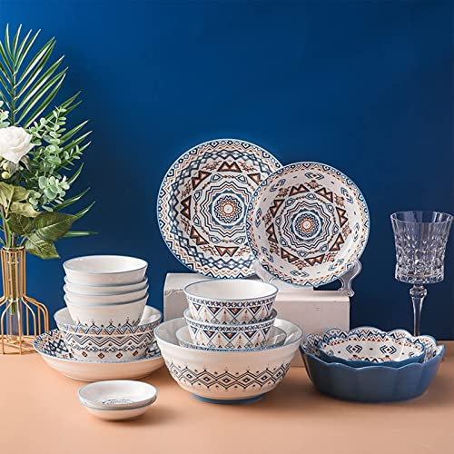Juego de vajilla, Juego de vajilla de Cocina, Juego de vajilla combinada, Juego de vajilla de gres de 20 Piezas, con Platos y Cuencos Redondos, Servicio para 6 Personas, para Fiestas Familiares