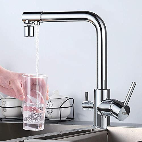 Küchenspülenarmaturen, Plattierungsküchenarmatur, 3-Wege-Küchenarmatur mit Filter, Wasserweg, Trinkwasserhähne mit Zwei Griffen, 3-Wege-Küchenmischbatterie aus Edelstahl, 3-Wege