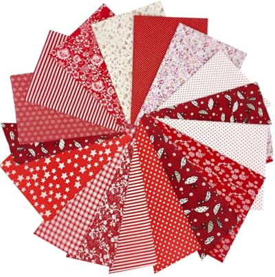 TPZORJX 50 tessuti di cotone da cucito, set di 10 x 10 cm misti tessuti quadrati di tessuto, per trapuntare, fai da te, scrapbooking, scena in miniatura(rosso)