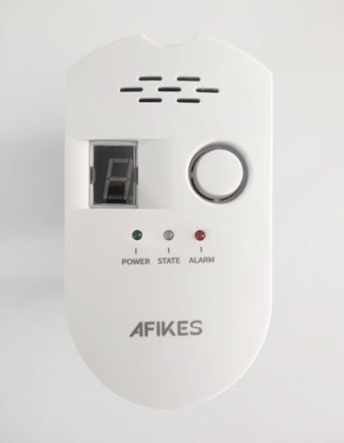 AFiKES - Rilevatori di gas, Allarme GPL/gas naturale/gas di città, con allarme acustico e display digitale a LED, monitor di metano e propano butano (Bianco)