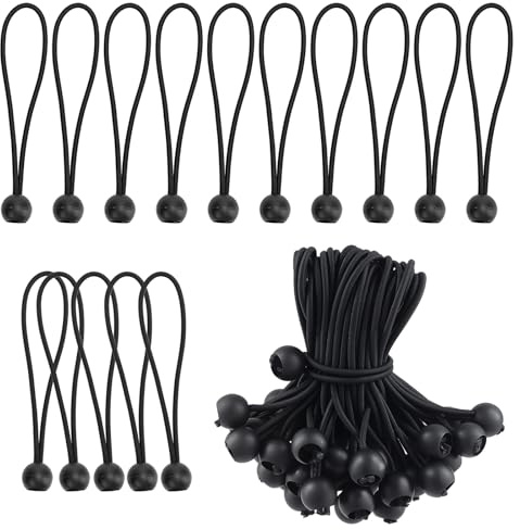 NAMYEUT 100 Stück Spanngummis mit Kugel Schwarz, 15cm Planenspanner mit Kugel, Zelt Spanngummi Kurz, Gummispanner Zeltgummis mit Kugel für Planenbefestigung, Campingzelt