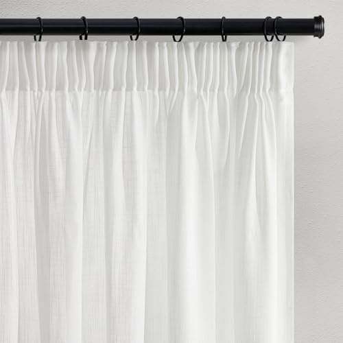 Topfinel 2 Stücke Vorhänge Kurz Weiß Leinen Boho Vorhang 160 cm hoch Gardinen Vorhänge mit Kräuselband Voile Vorhang Halbtransparent Kinderzimmer Wohnzimmer Modern 160x140cm