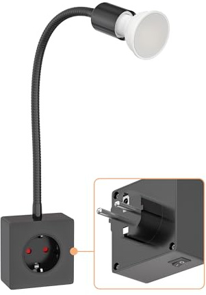 ledscom.de Steckdosenlampe LESCH Leselampe, chrom/schwarz inkl. GU10 LED Lampe 5,8W, 500lm, 3-Stufen-Dimmer, warmweiß