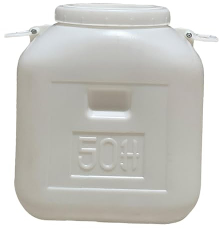 White Water Barrel with Lid Food Storage Container HDPE Plastic Rain Barrel for Water Storage Fermentation Pickling- 50l Short