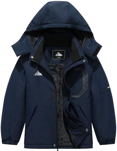 QUCOOM Kids Boy's Winter Waterproof Ski Jacket,Thick Snow Coat with Detachable Hood Warmth Windproof Snowboard Jackets
