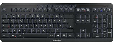 CHERRY Stream Keyboard Ultimate, Kabellose Tastatur, Deutsch, Schwarz | QWERTZ-Layout, Multi-Device-Funktion für bis zu 4 Geräte, Bluetooth, 2,4 GHz & Kabel, Dimmbare Beleuchtung, Wiederaufladbar