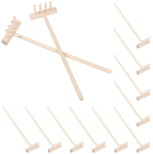 WHAMVOX 12 pièces Mini Râteaux de Jardin Bambou pour Bac à Sable Accessoires Zen Compacts et Durables pour Décoration de Bureau et Jardin Zen