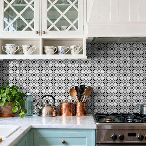Tile Stickers for Bathroom Waterproof Black Gray PVC Vinyl Backsplash Stick On Tiles Self Adhesive Waterproof Oilproof Home Decor for Kitchen, Living Room Fireplace Stairs