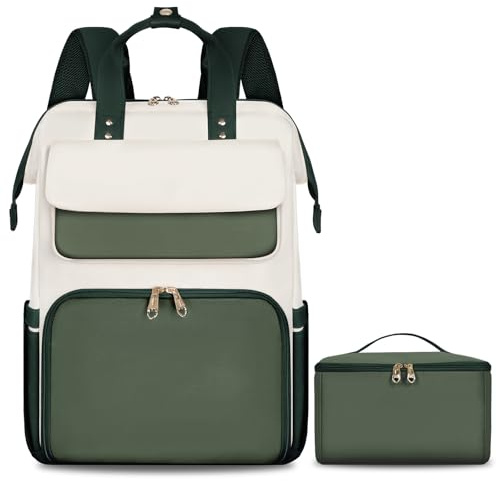 BERTASCHE Lunch Backpack for Women, 17.3 Inch Work Backpack with Insulated Cooler Lunch Box, Work Bag for Teacher Nurse Travel College Picnic, Green