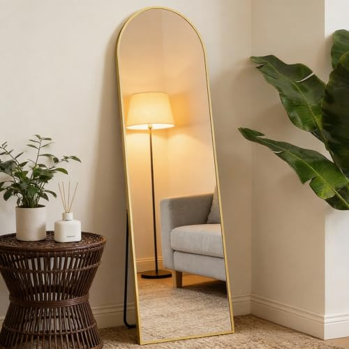 NEWBULIG 59x16 Arched Full Length Mirror, Full Body Floor Mirror with Aluminum Alloy Thin Frame, Wall or Standing Mirror for Bedroom, Living Room, Dressing Room, Gold