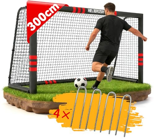 HELIORUSH Fußballtor für Garten Kinder - 32mm Stahlrahmen & EPE-Polsterung, Wetterfestes Tor Set mit 33-lagigem PE-Netz & U-Erdanker (180/240/300cm)