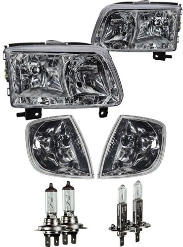 Halogen Scheinwerfersatz Scheinwerfer Satz Hauptscheinwerfer Set links rechts elektrisch PY21W W5W H7/H1 glasklar chrom passend für 6N2 6KV5