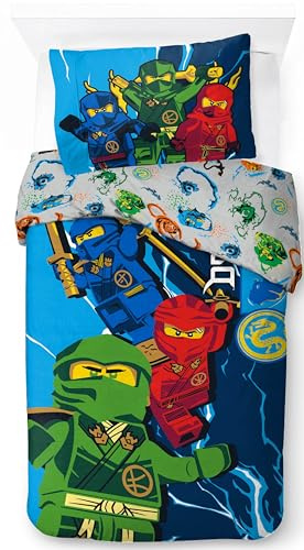 Jay Franco Lego Ninjago Set Copripiumino – Biancheria da Letto Super Morbida per Bambini con Federa, SOLO COPRIPIUMINO (Imbottitura Non Inclusa), Blu, 2 Pezzi Singolo