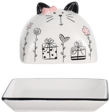 SUPVOX Mantequera de Cerámica Pequeña con Tapa, Recipiente para Mantequilla para Encimera, Soporte para Mantequilla Decorativo Estilo Gato para Cocina y Almacenamiento Doméstico