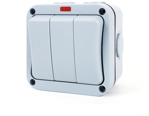 Interruptor eléctrico IP66 para exteriores, interruptor de pared de 3 bandas exterior, interruptor de control ABS resistente a la intemperie para jardín, terraza, interruptor de luz de jardín