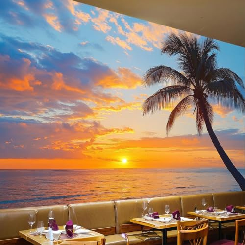 Papel Pintado Fotomural playa tropical 300 x 210 cm pared cocina salón dormitorio restaurante Atardecer decoración mural moderno