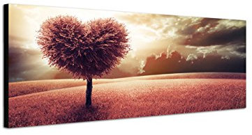 Augenblicke Wandbilder Keilrahmenbild Wandbild 150x50cm Wiese Baum Herz abstrakt Wolkenhimmel