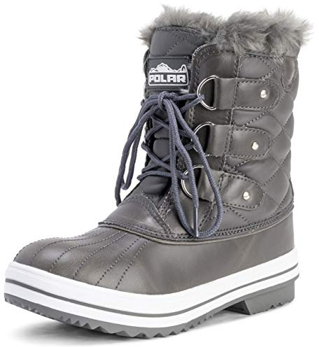 Polar Mujer Acolchado Corto Pato Forrada De Piel Cordones Nieve Invierno Bota - GRL UK8/EU41 - AYC0024
