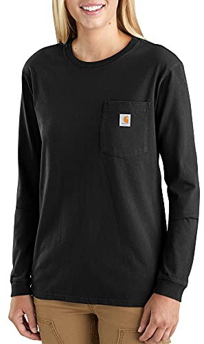 Carhartt Dam K126 arbetskläder ficka långärmad t-shirt (vanliga och plusstorlekar), Svart, M