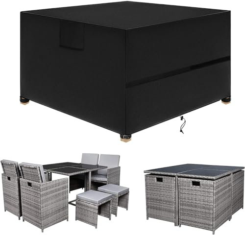 SIRUITON Coperture per Mobili da Giardino, Tessuto Oxford 420D Resistente, Impermeabile, Antivento, Anti-UV, Copertura per Tavolo Esterno con Sfiato d'Aria, piazza (150x150x74 cm) - Nero