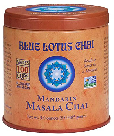 Blue Lotus Chai - Mandarin Flavor Masala Chai - Makes 100 Cups - 3 Ounce Masala Spiced Chai Powder with Organic Spices - Instant Indian Tea No Steeping - No Gluten
