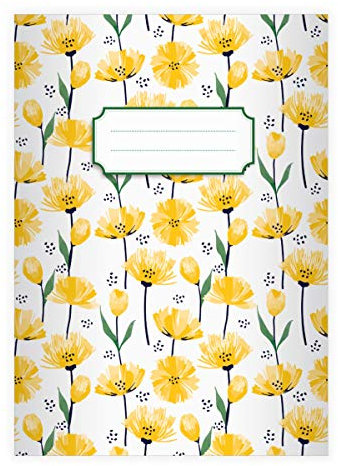 Kartenkaufrausch 4 schöne Frühlings DIN A4 Schulhefte, Rechenhefte mit Tulpen Meer, gelb Lineatur 29 (kariertes/rautiertes Heft 16 Blatt/32 Seiten) Notizheft, Kladde für Schule, Universität, Büro