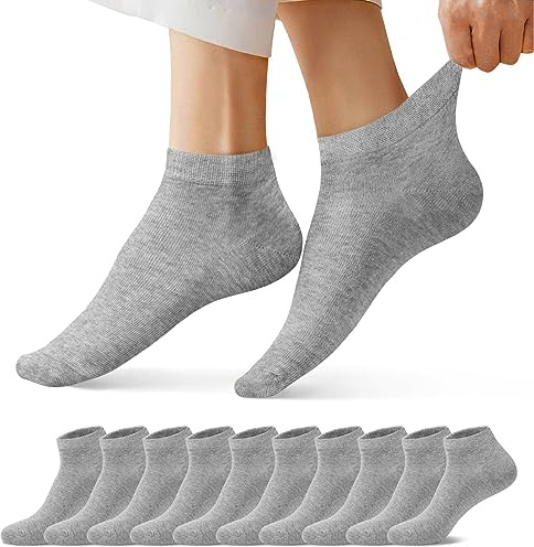 FALARY Sneaker Strumpor Män Kvinnor Sneakers Kort 10 par Bomull Dndningsbara Halvstrumpor Unisex Grå 35-38