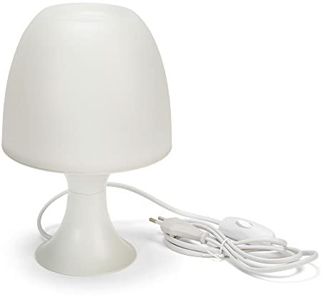 VELAMP Mushroom - Lampada da tavolo – Design moderno ed elegante – Lampada E14 – Struttura in plastica colore bianco