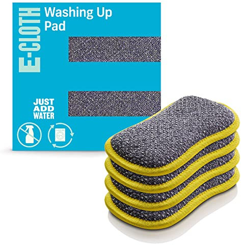 E-Cloth Washing Up Pad, Premium Microfibre Non-scratch Kitchen Dish Scrubber Sponge, Ideal for Dish, Sink and Countertop Cleaning, 100 Wash Promise, Yellow, 4 Pack