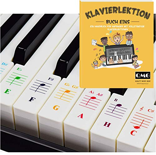 QMG Färgade piano- och keyboard-klistermärken och kompletta pianolektioner med färgade anteckningar och guide för barn och nybörjare transparenta