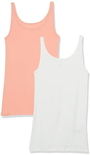 Amazon Essentials Top Ajustado sin Mangas y con Tirantes Finos Mujer, Paquete de 2, Blanco/Rosa Coral, L