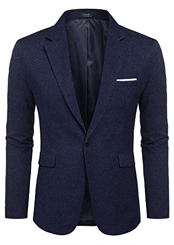 COOFANDY Kostymjacka för män, kavaj, sportjacka, blazer för fritid, arbete, normal passform, med en knapp, Marinblå, S