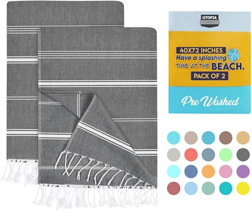 Utopia Towels 2er-Pack Hamamtuch Strandtuch Groß 100x180 cm Saunatuch aus 100% Baumwolle saugfähige und leichte türkische Strandtücher und Poolhandtücher (Grau)