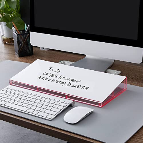 Petit Tableau Blanc, DIGIELE Verre Effaçable à Sec Mémo Board Portable, Support de Clavier + Organisateur de Bureau en Acrylique + Marqueurs et Gomme pour le Bureau, la Maison et L'école (Rose)