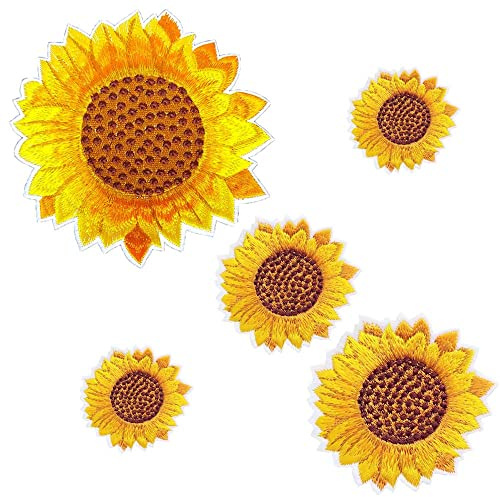 Qingxii Decorr Yellow Sunflower Sewing on/Iron on Patches Clothes Dress Hat Pants Shoes Sewing Decorating DIY Craft Embarrassment Applique Patches (Assorted)